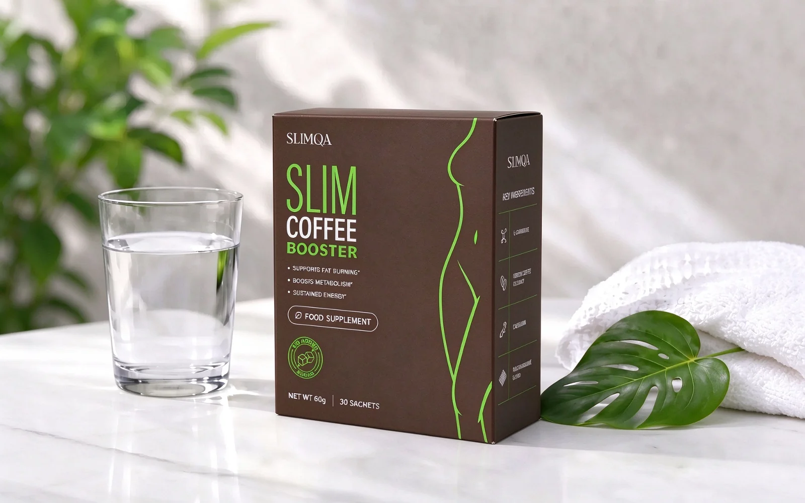 Slimqa slim Coffee Booster — כוס קפה חמה עם קצף לבן